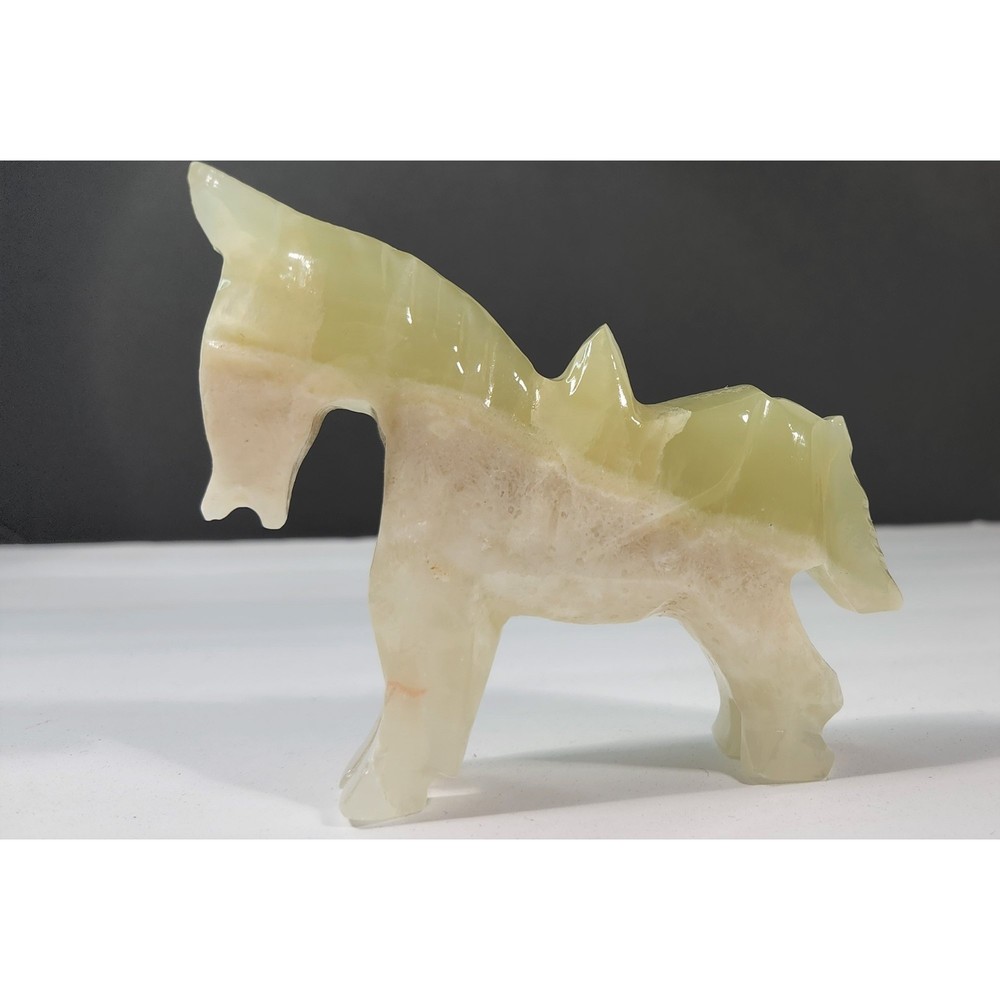 Carved Onyx Mineral Horse Figurine 5 in Long Chalcedony Stone Quartz